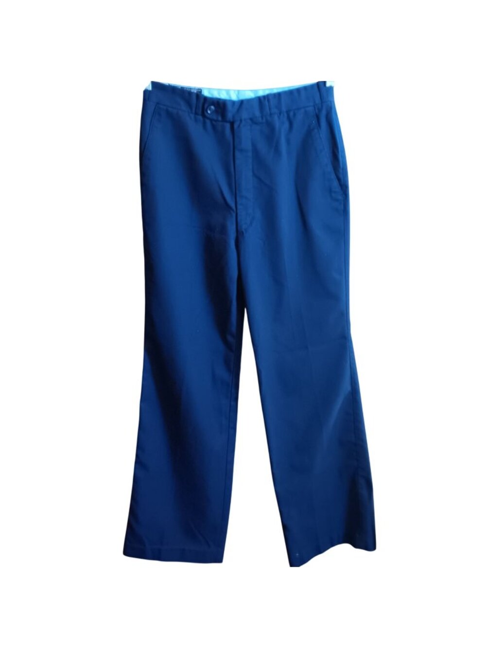 27x30 True Vintage Mens Navy Blue Dress Pants Rayon Blend Slim Fit Flare 1970s